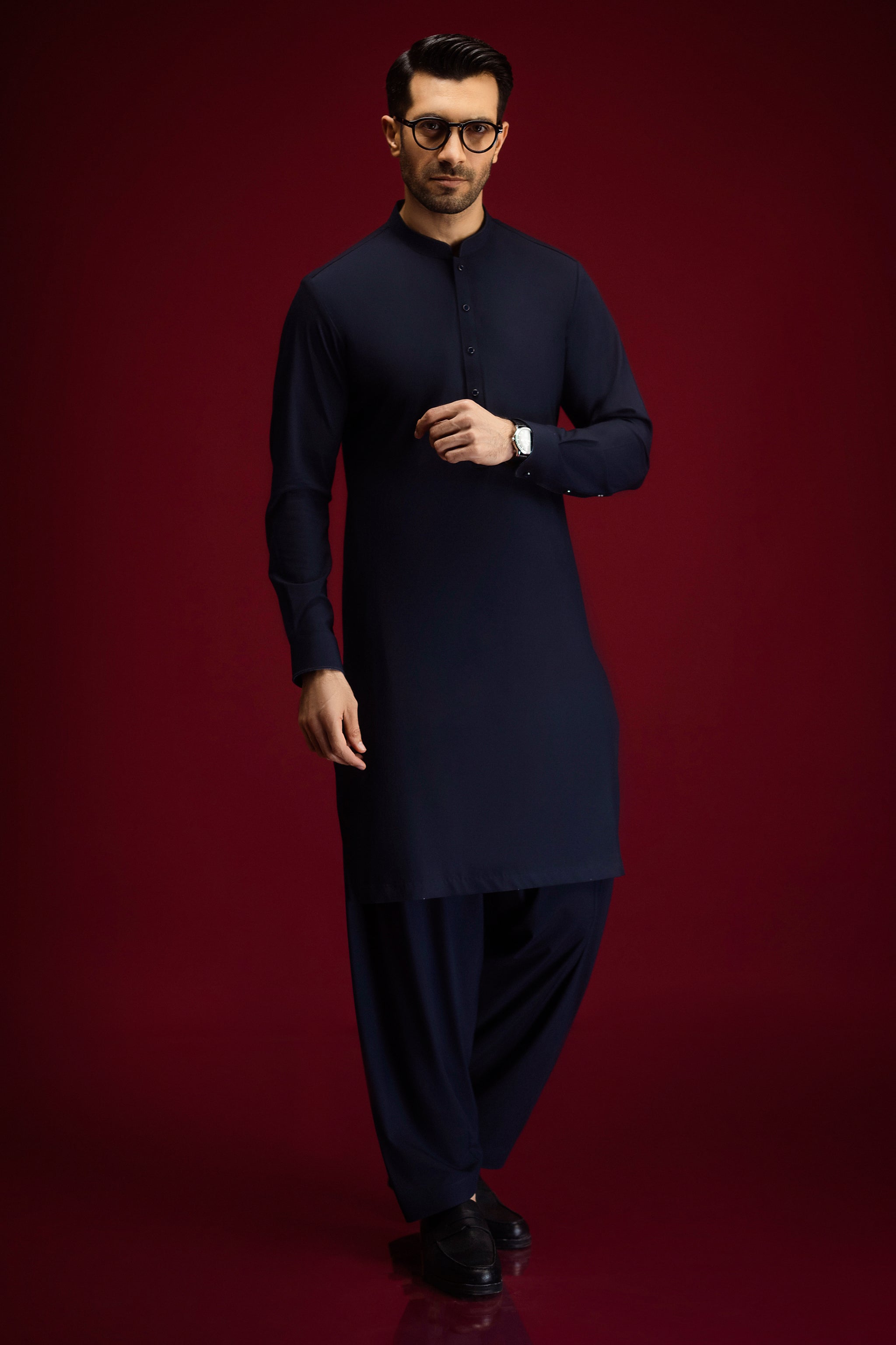 NAVY BLENDED KAMEEZ SHALWAR | CCMKS-S-39598-C4 – J. Junaid Jamshed US