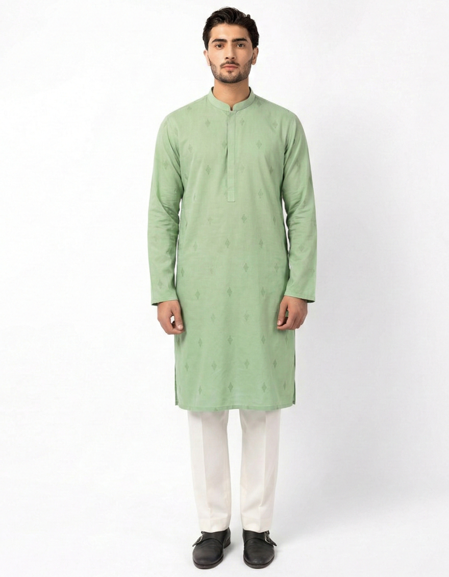 LIGHT GREEN COTTON KURTA | JJK-S-47606/S26/JJ10904-SF – J. Junaid