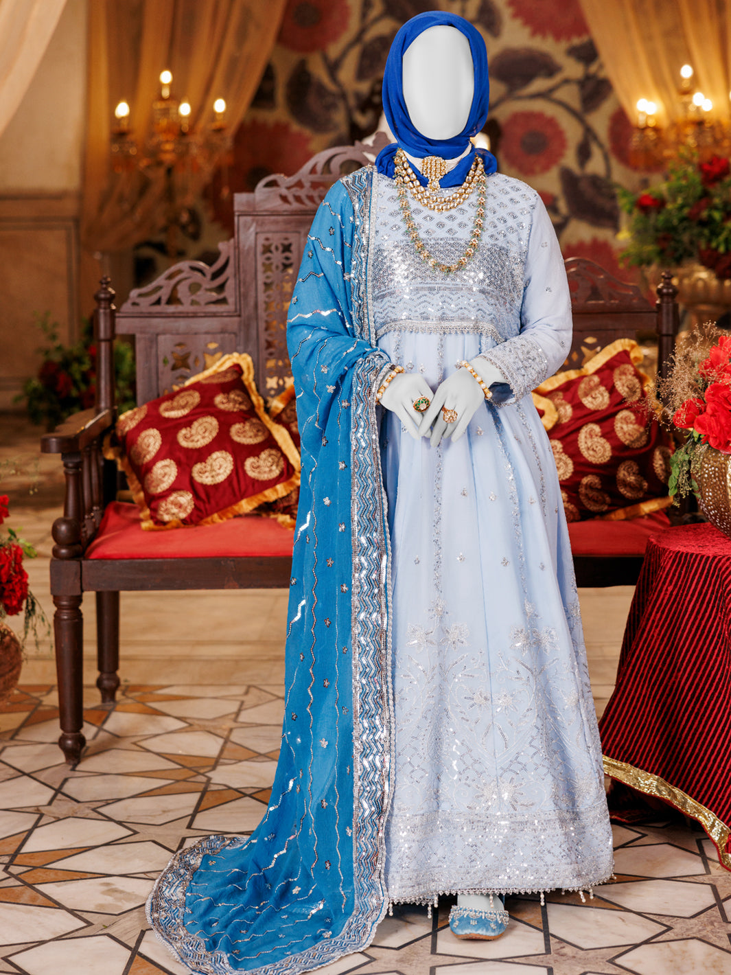 POWDER BLUE CHIFFON 3PC STITCHED | PFS-248521 POWDER BLUE CHIFFON 3PC STITCHED | PFS-248521
