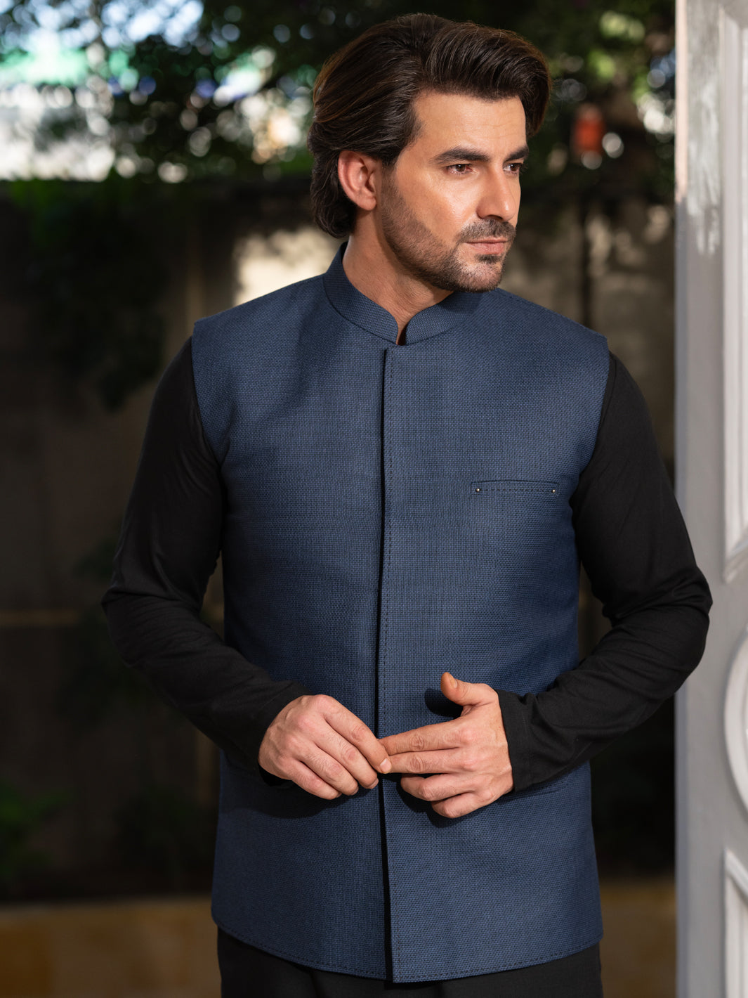 NAVY BLUE BLENDED WAISTCOAT | AL-WC-587B/AM-6323B J. Junaid Jamshed US NAVY BLUE BLENDED WAISTCOAT | AL-WC-587B/AM-6323B J. Junaid Jamshed US