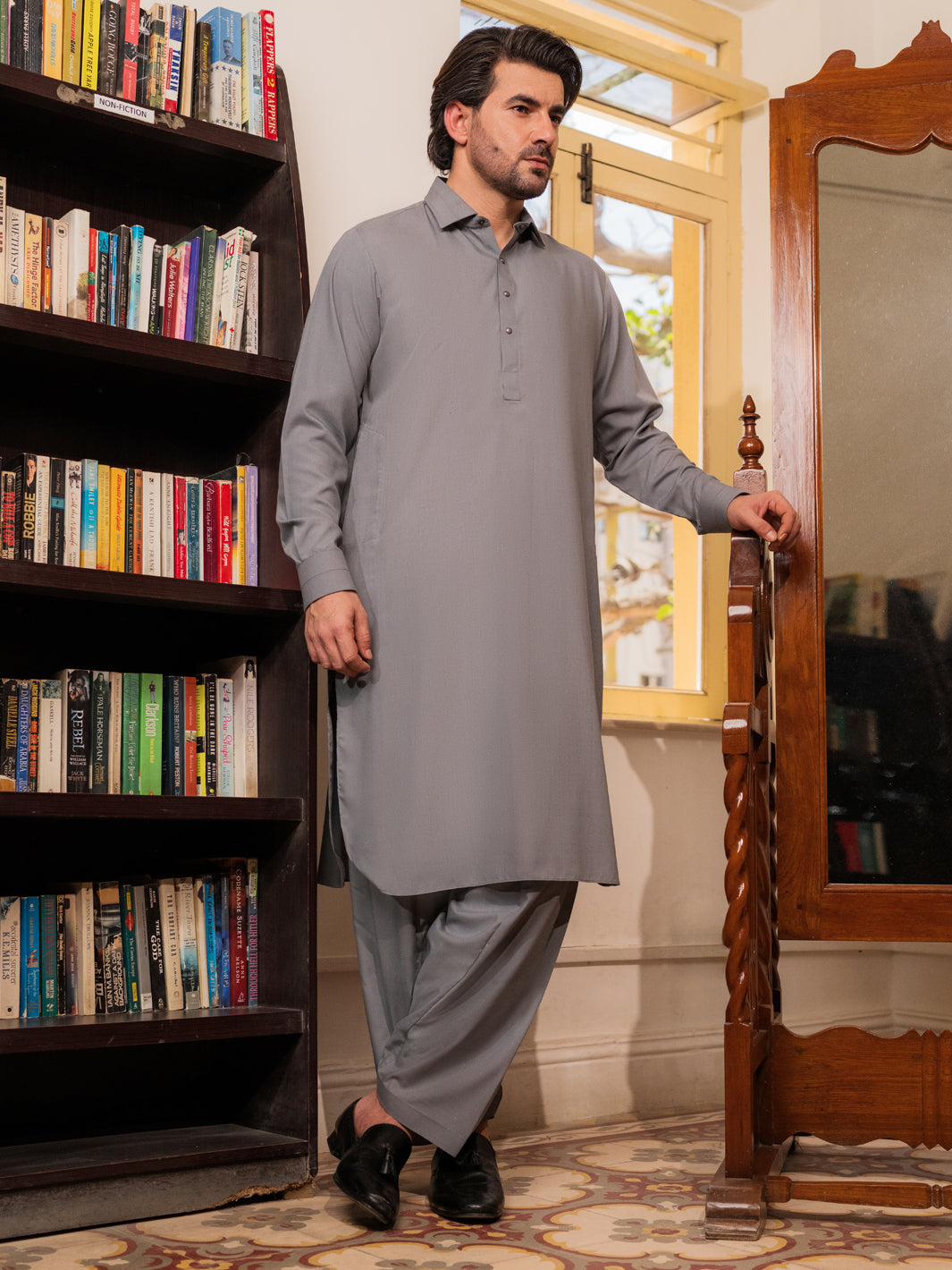 GREY BLENDED KAMEEZ SHALWAR | ALWA-KS-531/AM-6297B – J. Junaid