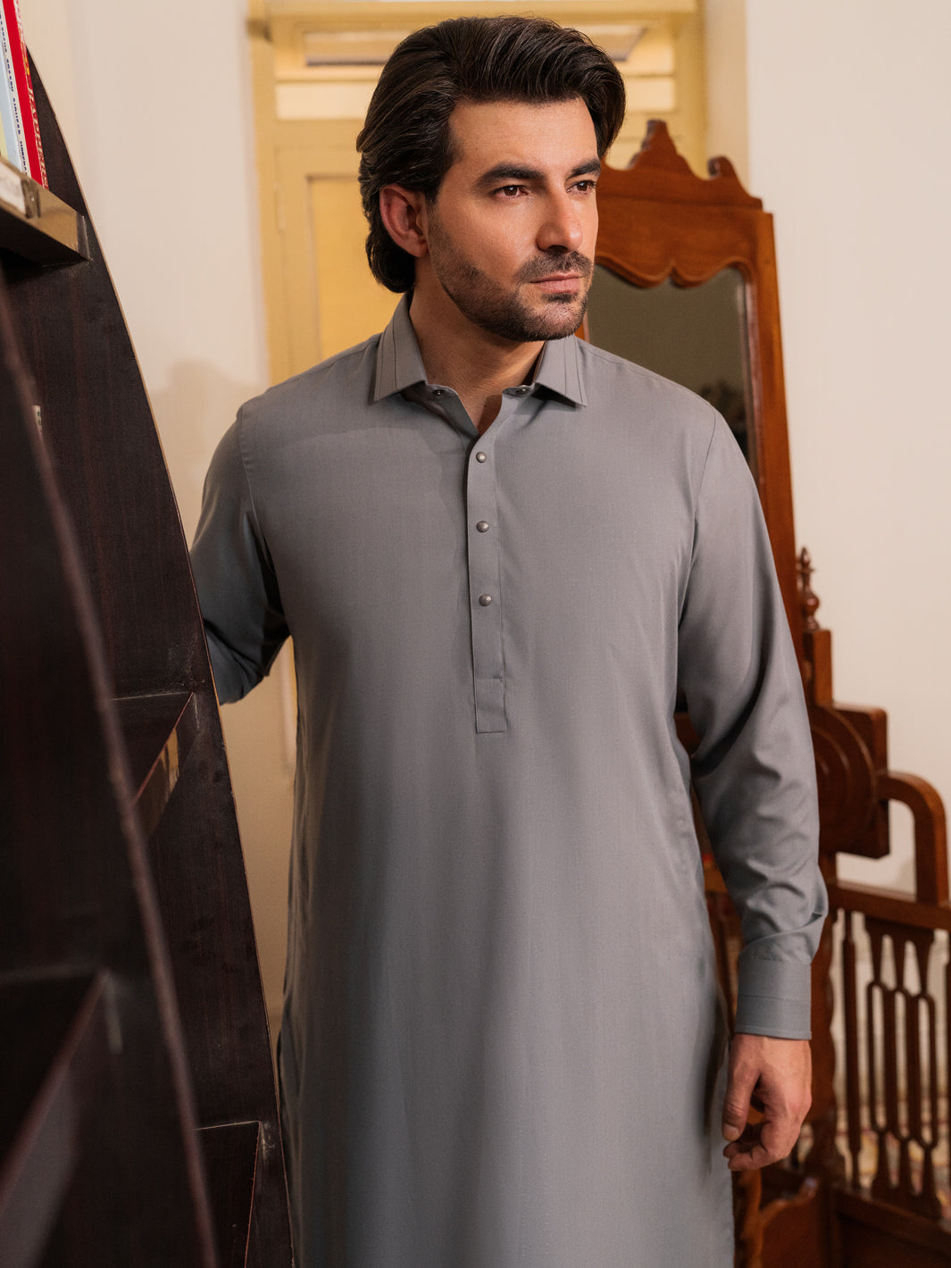 GREY BLENDED KAMEEZ SHALWAR | ALWA-KS-531/AM-6297B – J. Junaid