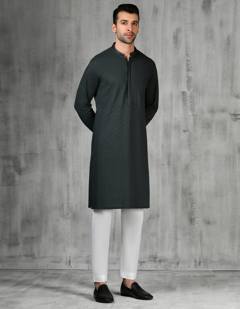 Buy Om Shubh Mangalam Men's Silk Blend Black Kurta White Pajama With Gray  Jacket Online at Best Prices in India - JioMart.