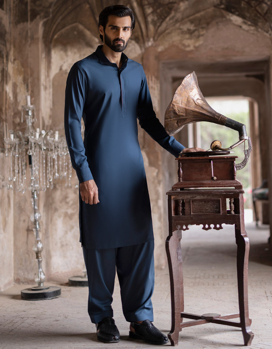 BLUISH GREEN BLENDED KAMEEZ SHALWAR | JJKS-S-US-32719/S23/JJ8720
