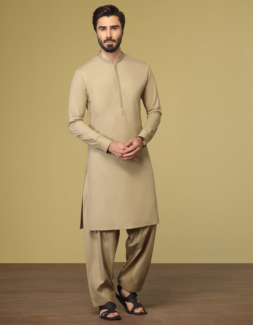 OLIVE BLENDED KAMEEZ SHALWAR | JJKS-S-US-34195/S22/JJ7669-SF – J