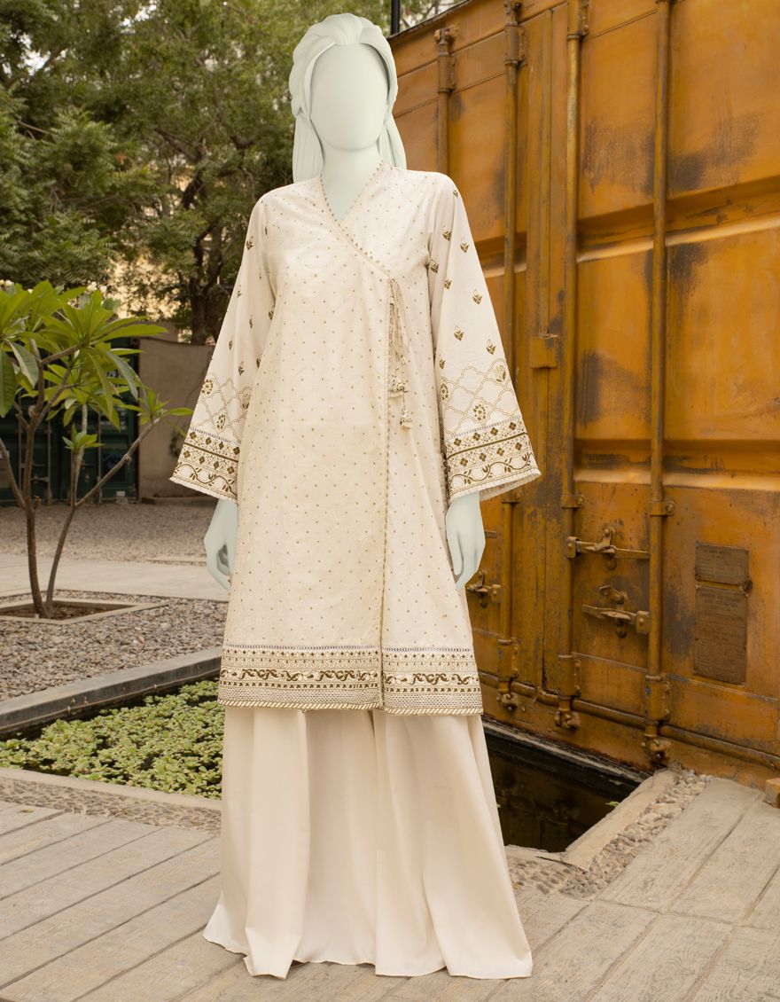 Juemi   Arabic L/S　ベージュ BEIGE ORGANZA KURTI | JJLK-S-JFS-25-214 FB – J. Junaid Jamshed US